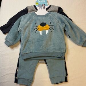 Pekkle Boys' Blue Walrus Fleece Matching 4 Piece Set
